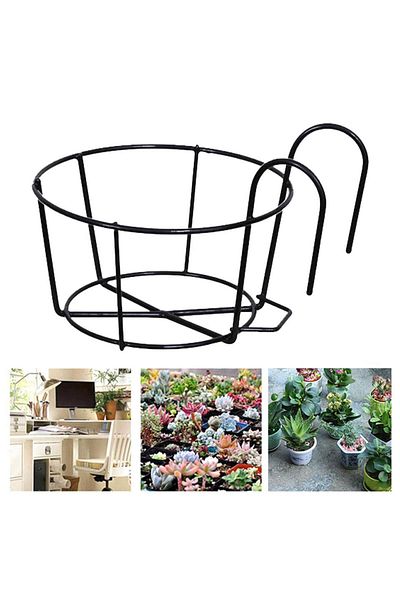 Kesoto Black 12cm Iron Art Rack Round Metal Iron Art Hanging Baskets for Outdoor Home Fence