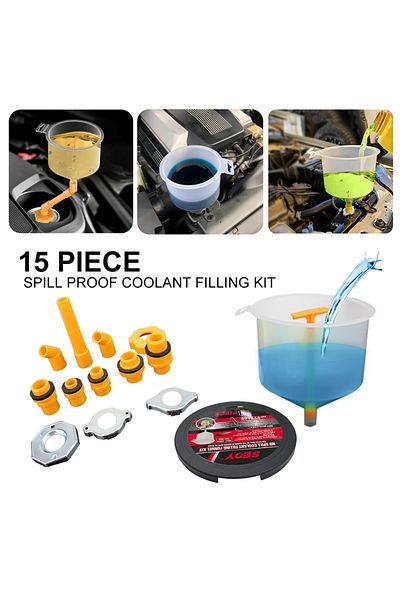 Choice Spill Proof Coolant Filling Kit 15pcs/set Fit Universal Vehicles Plastic Filling Funnel Spout Pou...