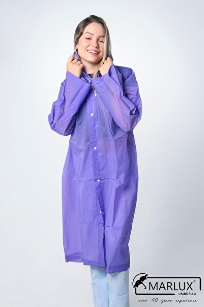 Marlux Γυναικείο ανδρικό αδιάβροχο με κουκούλα κουμπώματα Eva Purple Raincoat M21MRC881R09