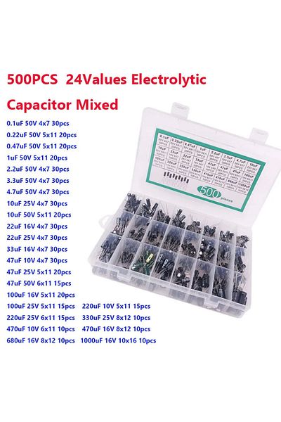 Choice 500PCS Electrolytic Capacitor Mixed DIP Electrolyte Capacitors 10V 16V 25V 50V Electronic Kit 0....