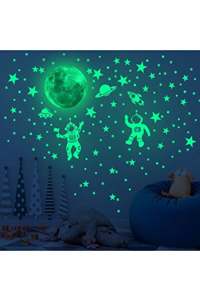 Choice ملصقات حائط على شكل قمر ونجوم خضراء مضيئة لغرفة الأطفال وديكور غرفة النوم، تتوهج في الظلام، ملصقات حائط أرضية