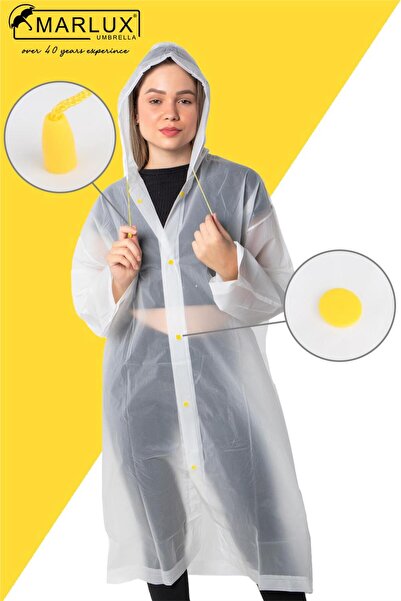 Marlux Unisex Su Rüzgar Geçirmez Kapüşonlu Sarı Çıtçıt Düğmeli Eva Beyaz Sarı...