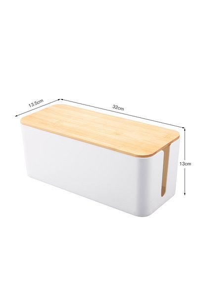 Choice M-White Cable Storage Box Wooden Power Line Storage Case Dustproof Charger Socket Organizer Wire Cas