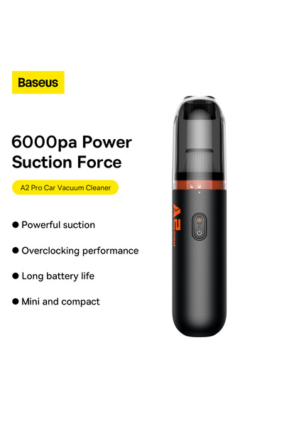 Baseus مكنسة كهربائية A2pro بقوة شفط 6000 باسكال، قابلة لإعادة الشحن عبر USB-C، مزودة بفلتر HEPA - لون أسود