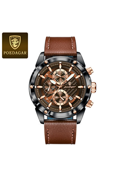 Choice ساعة 860 كوارتز فاخرة للرجال باللونين الأسود والبني مع كرونوغراف وتاري...