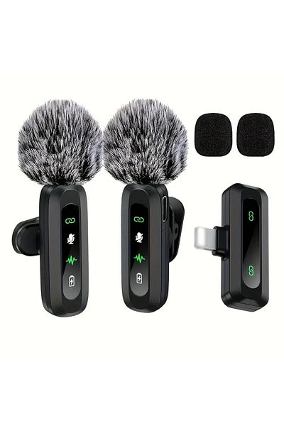 Choice 1 to 2 for iOS Wireless Lapel Microphone with Clip USB Type-C Connector Noise Cancellation Mic for S