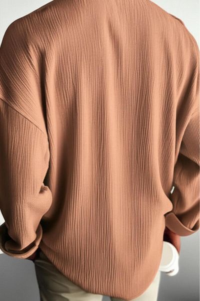 NO 601 Ανδρικό υφασμάτινο πουκάμισο Salmon Pink Oversize