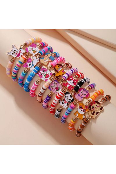 Choice D 12Pcs/set Unicorn Cat Flower Charm Elastic Handmade Beaded Bracelets for Women Girls Birthday Par.