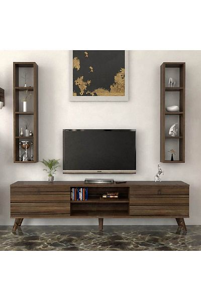 House One TV Table | Modern MDF TV Cabinet with Large Storage Capacity - Brown - 40 x 180 x 48 cm