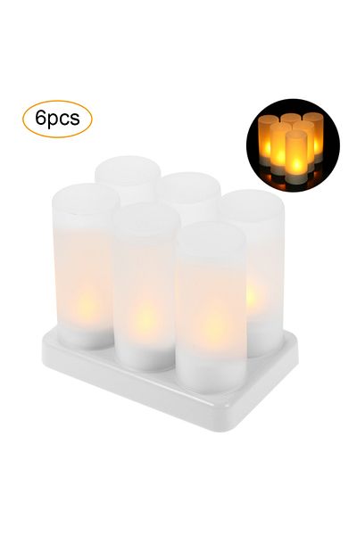 JONCELY 6pcs EU plug 6/12Pcs LED Rechargeable Flameless Tea Light Candle USB Charge Candle with Plastic Cup
