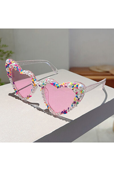 Choice as picture shows pink KAMMPT Heart Shape Sunglasses with Pearls and Ji...