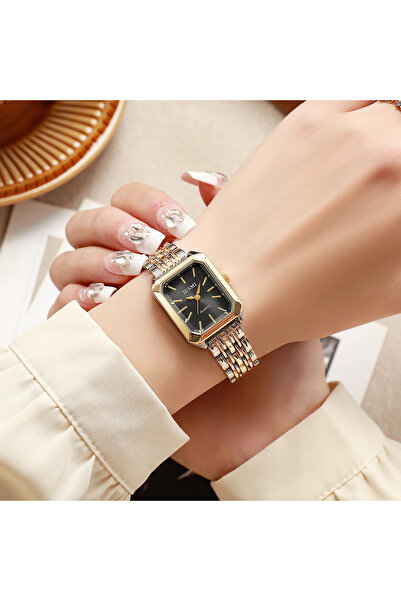 Choice ساعة كوارتز سوداء أنيقة وبسيطة ومتفجرة بقرص مربع وشريط فولاذي