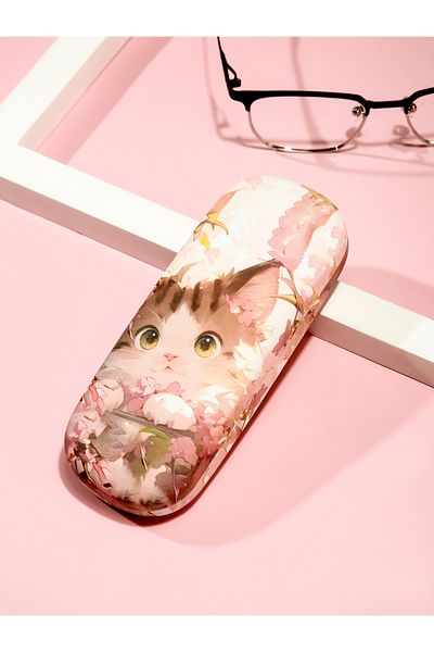 Choice Pink 1pc Cartoon Cute Cat Printed Fashion Hard Shell Protective Glasses Case Durable Portable Storag