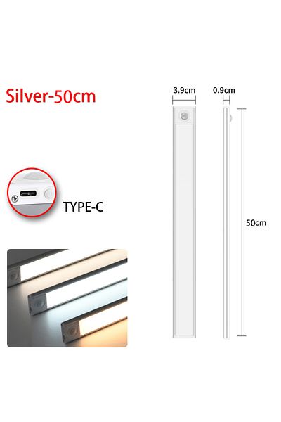 CENSHION Silver 50cm Night Light Ultra thin LED Light Cabinet Light Motion Sensor Wireless type-c For Kitchen