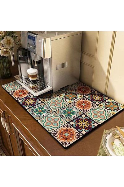 Choice 40x60cm(1.3X1.9FT) Gzn 2 Classical Floral Diatomaceous Earth Coffee Machine Mat Kitchen Bar Absorben