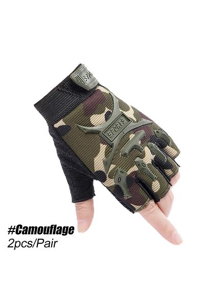 Choice M Camouflage 1Pair Kids Half Finger Cycling Gloves Non-Slip Fingerless Adjustable Mitten Shock-Absor