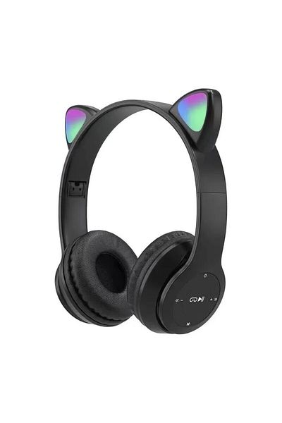 DIXSG black P47M Cute Cat Ear Bluetooth Headphones with LED Wireless Headset Children Girls Stereo Folding