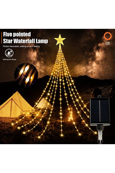Choice 9.8Ft 280Leds Warm White Solar Outdoor String Lights,280 LED Star Fairy Lights 9 Strands 9.8ft Water