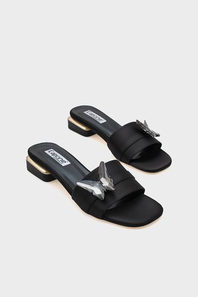 Capone Outfitters Round Blunt Toe Stone Butterfly Buckle Women's Short Heeled Slippers