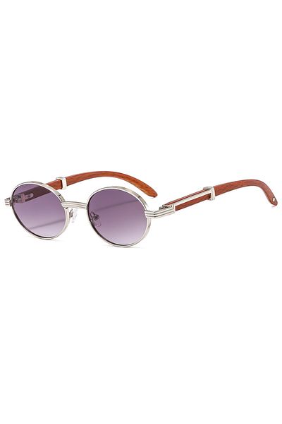 Choice Grey New Retro Imitation Wood Grain Sunglasses Men's Oval Sunglasses Women's Fashion Trend Uv Protec