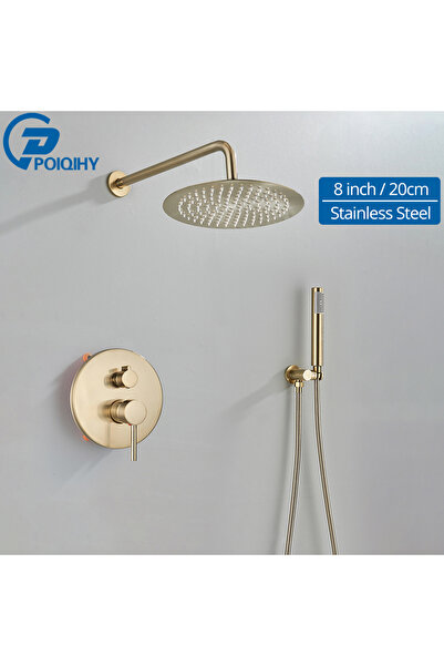 Choice3 صنبور دش ذهبي مصقول مقاس 8 بوصات مثبت على الحائط، مدمج بطريقتين، خلاط...