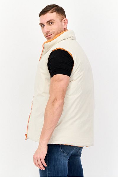 Asos Design Men Solid Reversible Sleeveless Sherpa Jacket, Beige