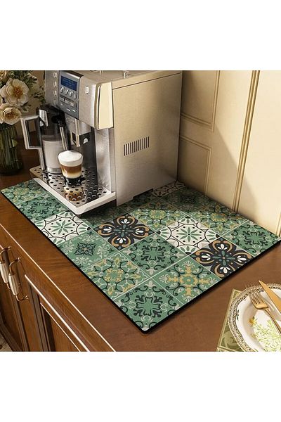 Choice 40x60cm(1.3X1.9FT) Gzn 3 Classical Floral Diatomaceous Earth Coffee Machine Mat Kitchen Bar Absorben