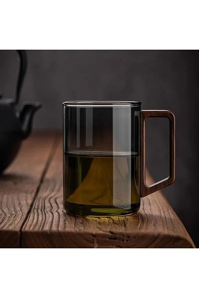 Choice 400ML 1PC GRAY 1/2pcs 400ml Glass Cups with Walnut Handle Household Heat-resistant Mug Large Capaci
