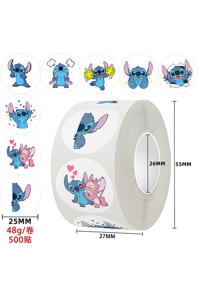 Choice 500 Sheets/roll Cute Cartoon Stitch Coiled Stickers - Waterproof Pet Decals For Diy Journals, Sea...