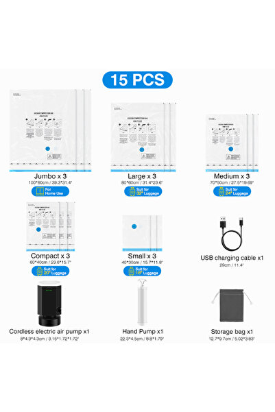 Choice مجموعة كاملة من 15 قطعة من حقيبة التخزين المفرغة من الهواء من تيلي، تت...