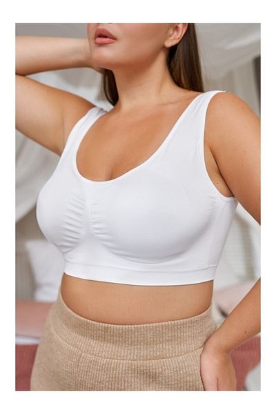 MİSTİRİK Panax Model Supported Seamless Corset Bra Without Hook and Hoop Flexible Fabric White Color