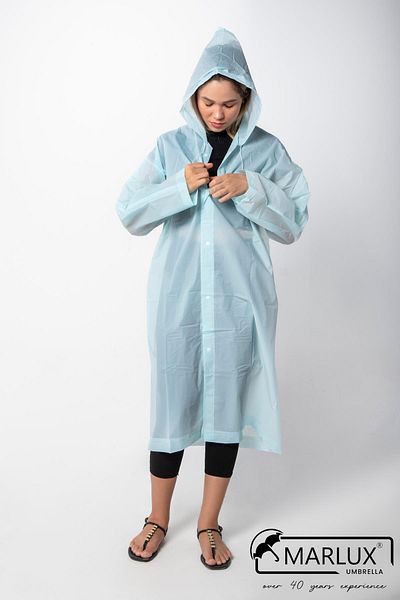 Marlux Women's Men's Raincoat Hooded Snap Fastener Eva Baby Blue Raincoat M21mrc881r10