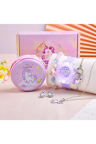 Choice ساعة كوارتز يونيكورن جديدة للنساء باللون الأرجواني + مجموعة إكسسوارات ...