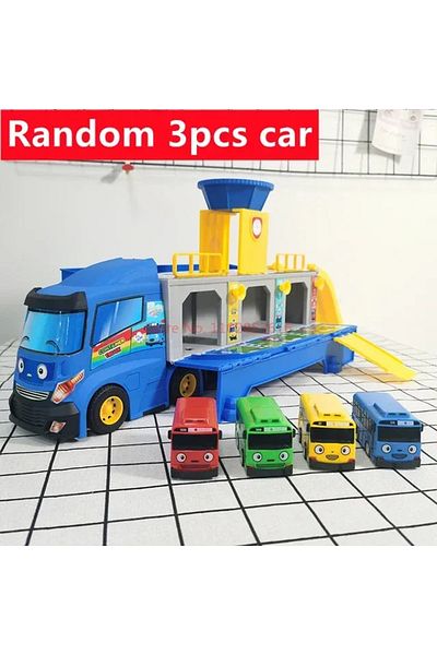 Choice 3 small Car No Box Cartoon Tayos The Little Bus Container Truck Storage Box Parking Lot With 3 Pull