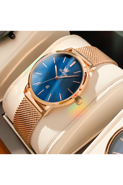 Choice ساعة OLEVS النسائية باللون الوردي والأزرق، كوارتز مقاومة للماء، ساعة ف...