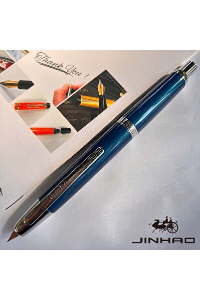 Choice قلم حبر جاف جينهاو 10 بريس أزرق لؤلؤي قابل للسحب EF/F مع مشبك معدني وق...