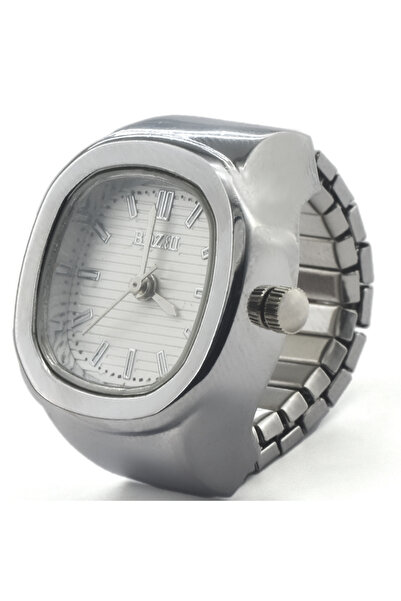 Choice ساعة كوارتز خاتم فضية بيضاء جديدة رائجة البيع إبداعية مصنوعة من سبيكة معدنية مربعة الشكل للرجال والنساء