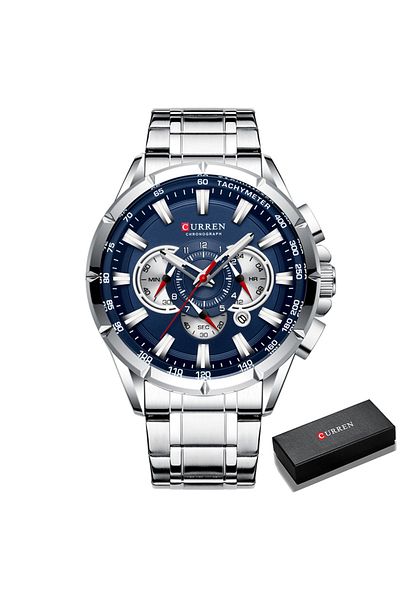 Curren Silver Blue Box Curren Men’s Watches Top Brand Luxury Chronograph Quartz Men Watch Waterproof Sport