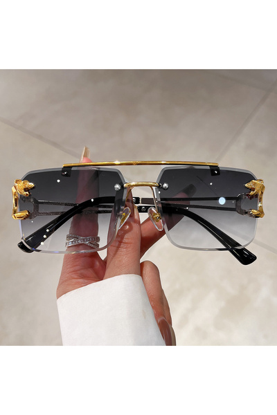 Choice نظارات شمسية KAMMPT كلاسيكية بدون إطار بلون رمادي ذهبي متدرج للرجال وا...