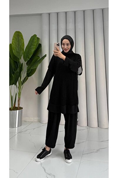 Wual giyim Women's Black Mesh 3-Piece Set