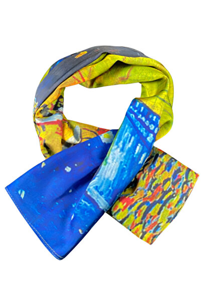 DACSHOP Esarfa patrata NSR dama, albastru cosmic/galben, 70x70 cm