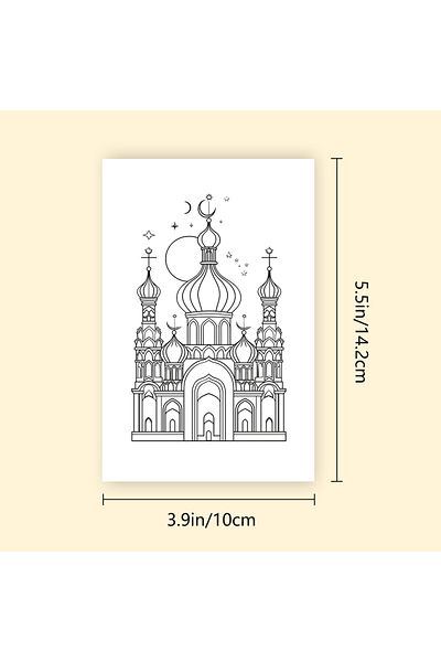 Choice MULTI 32pcs, Eid Doodle Colouring Cards, DIY Colouring Cards, Eid Painting Cards, Moon, Stars, Lante