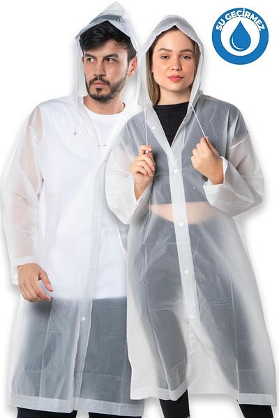 By Marine Women's Men's Raincoat Hooded Snap Fastener Eva White Raincoat Bymmrc881r02