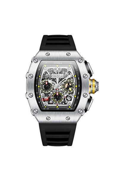 Choice ساعة يد رجالية فاخرة من ماركة ONOLA باللون الفضي والأسود متعددة الوظائ...