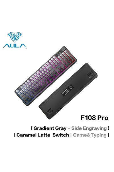 Choice F108 Pro Gray AULA F108pro Mechanical Keyboard Three-mode Bluetooth /2.4G/ Wired Customized Full-ke