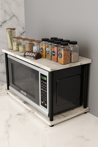 BARIN DESIGN Çevir Kur Mutfak Tezgah Üstü Mikrodalga Rafı Çok Amaçlı Organize...