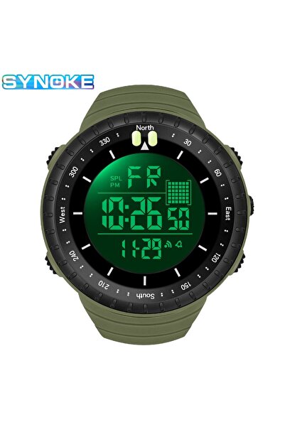 Choice ساعة SYNOKE خضراء عسكرية متعددة الوظائف للرياضات الخارجية، مقاومة للما...