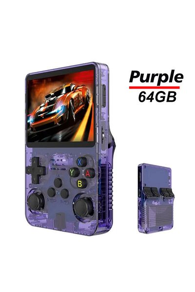 Choice Purple 64G R36S Retro Handheld Video Game Console ARKOS System 3.5 Inch IPS Screen Classic Portable