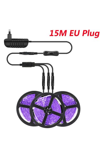 ATcomm 15m eu plug 5M/10M UV LED Strip Light Ultraviolet Lamp 385-400nm Black Light 2835 SMD DC12V Ribbon F