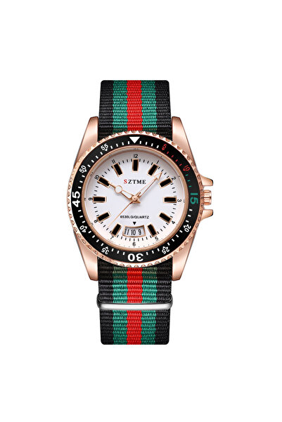 Choice ساعة يد رجالية أنيقة جديدة بتقويم وحزام من النايلون باللون الأبيض، ساع...